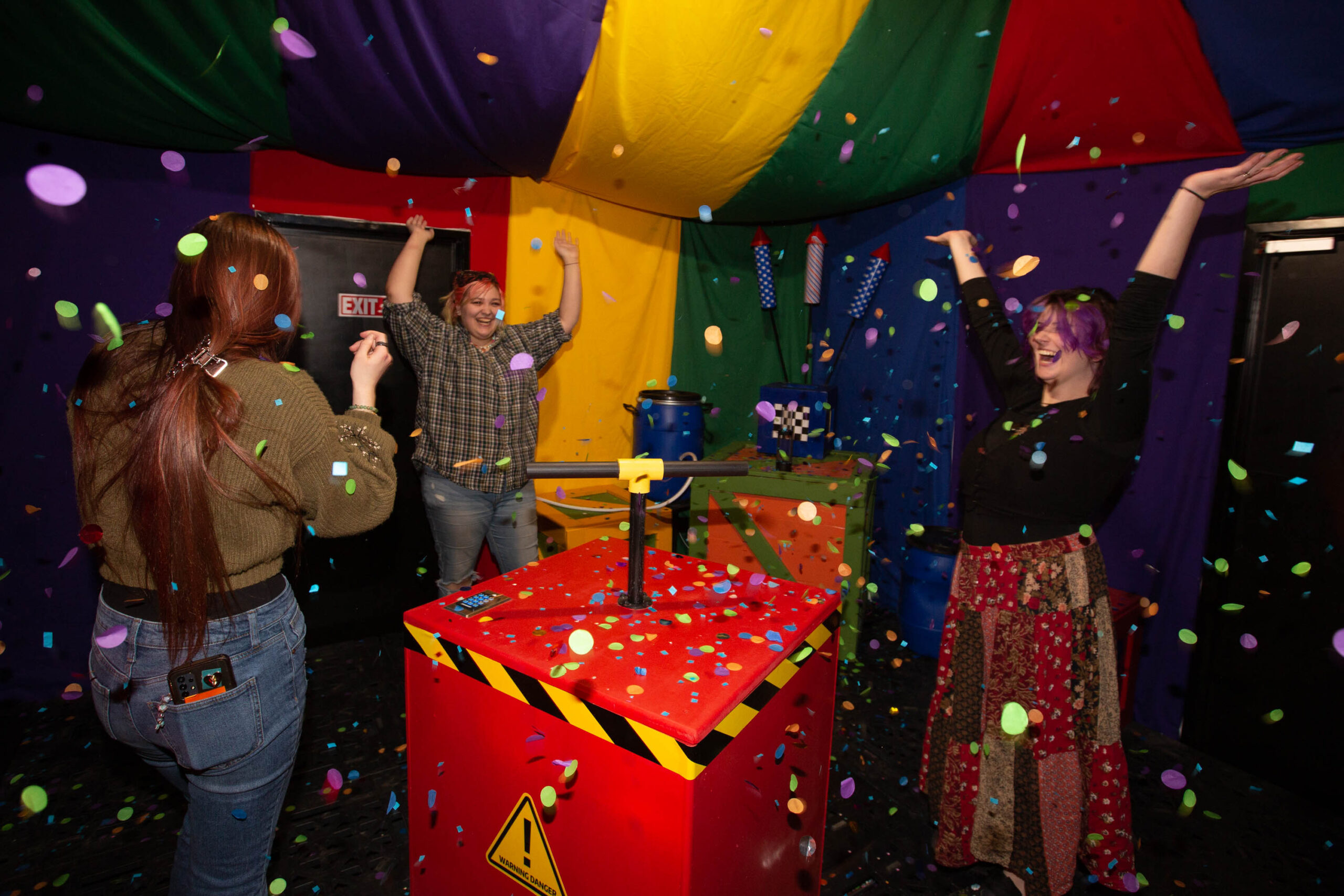 confetti blast game room bomb explosion fun ending escape room like