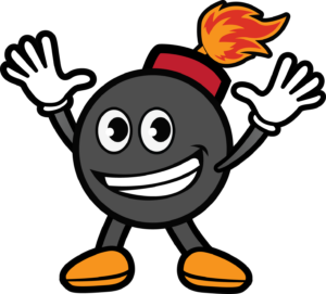 Blasty, the It’s a Blast mascot, leaping